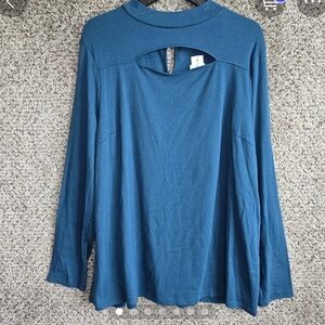 Lane Bryant Top Womens Plus 22/24 Blue Cutout Long Sleeve Button Casual Ladies